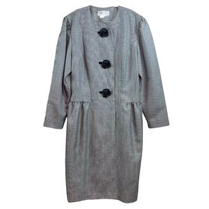 Vtg Enrico Gelini Wool Blend Collarless Long Dress Jacket Gray Black Size 10